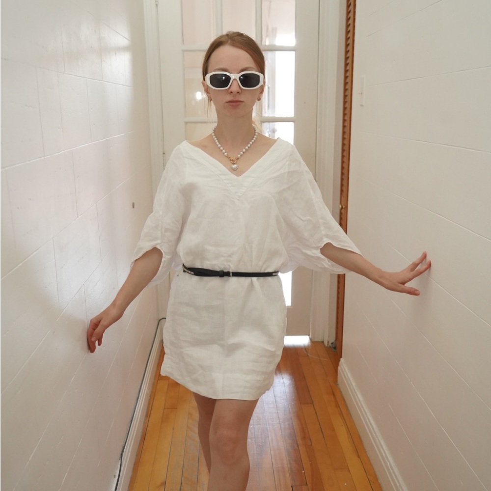 Zara White Casual Button Down Shirt Relaxed Fit natural lien